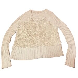 Les Tricots Cream Textured Fringe Knit Cardigan Women's Size L Cozy Layer